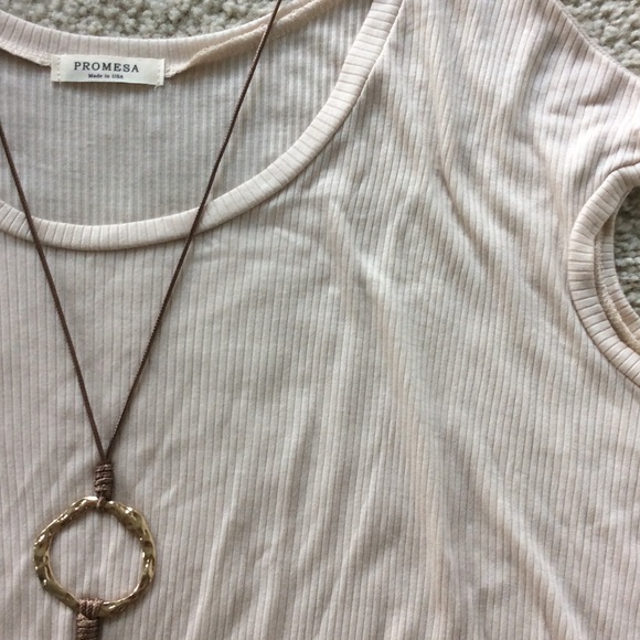 Cream Color Short Sleeve Ribbed Tunic Top - Picture 4 of 4